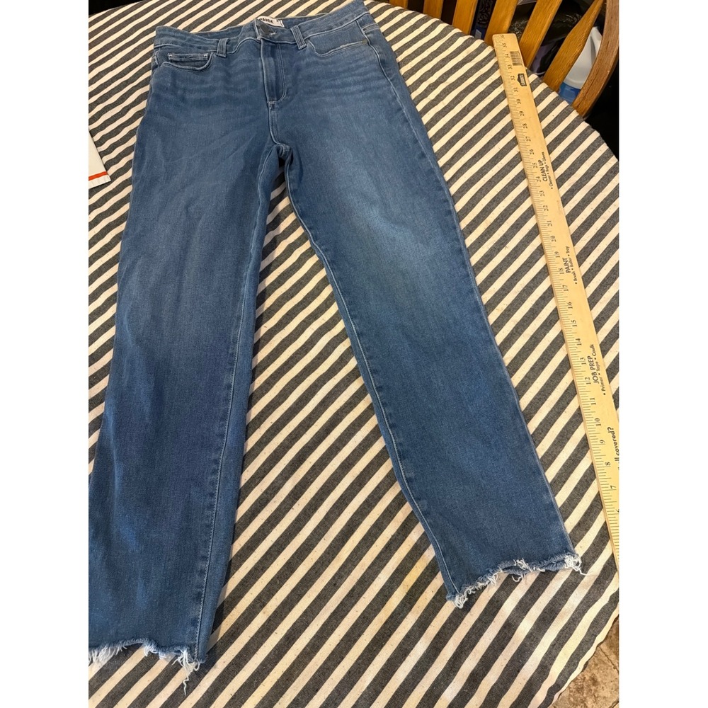 Paige Hoxton Slim Crop High Rise Jeans Medium Blue Raw Hem Size 29